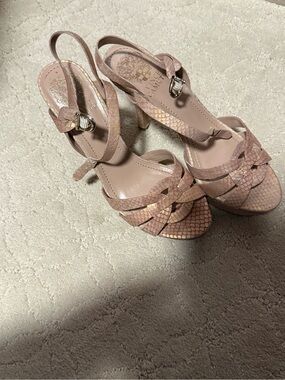 Vince Camuto Pink Snake-Embossed Slingback Heels